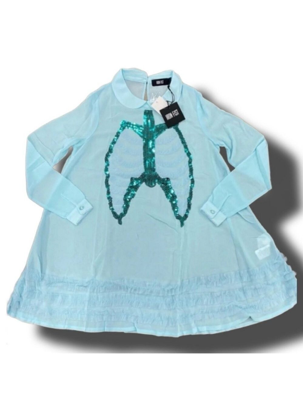 Iron Fist Dead Mermaid Walking Dress Pastel Goth Blue Sequin Rib Cage Pan Collar - Picture 14 of 14
